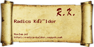 Radics Káldor névjegykártya